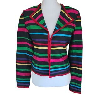 vintage multi-color horizontal striped silk blazer 80s/90s artsy glam size S